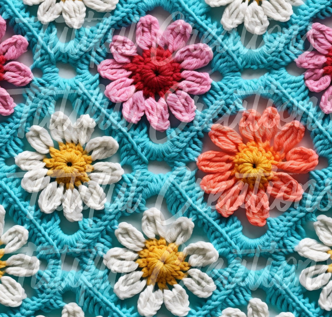 Crochet Blue Floral mix  ( SELECT style/size etc.) made in rib knit