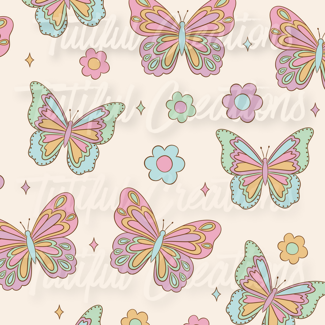 PASTEL RAINBOW BUTTERFLY PRINT ( Choose SELECT style/size etc.) rib knit