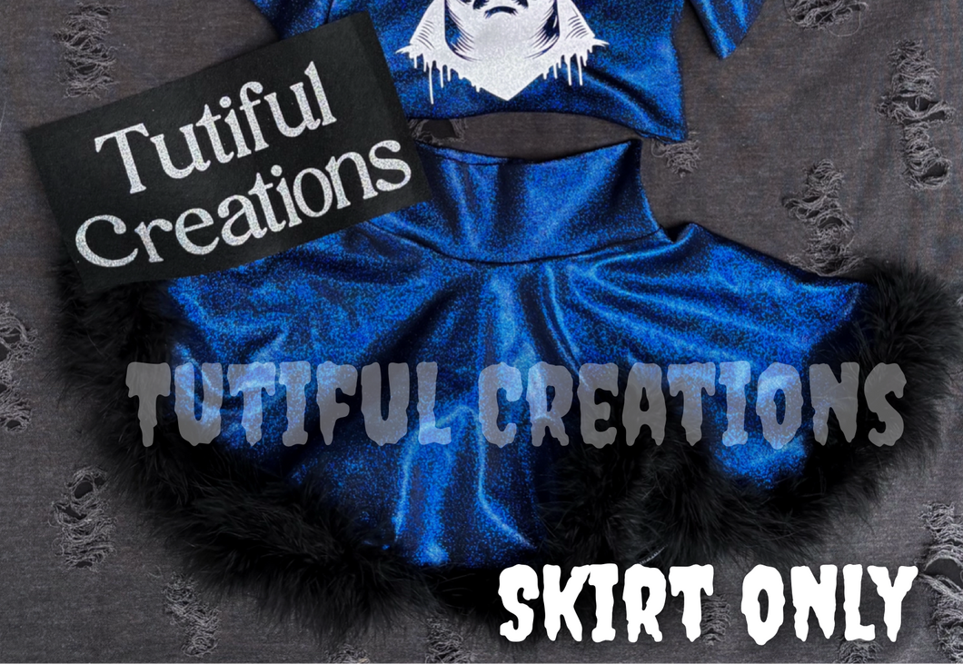 ROYAL BLUE/BLACK fur Twirl Skirt PICTURED  (select skirted bummies or twirl skirt ONLY) (FUR INCLUDED IN PRICE) TOP NOT INCLUDED