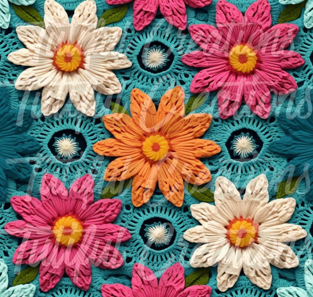 Crochet Teal Florals mixed ( SELECT style/size etc.) made in rib knit