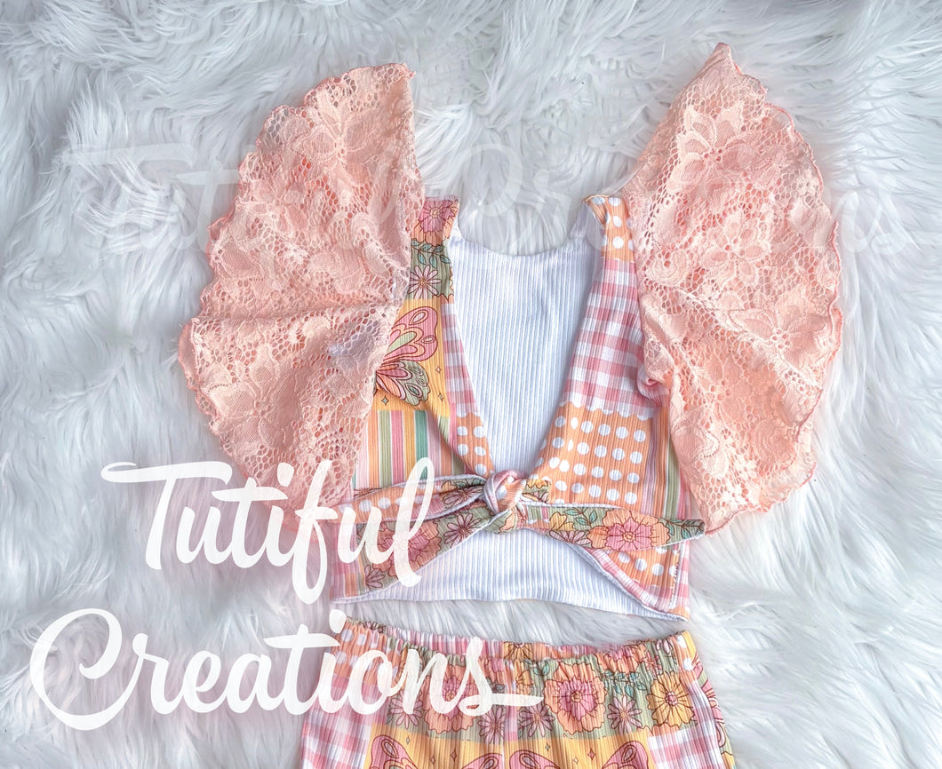 Spring Butterfly  Patchwork FLUTTERING TIE BACK TOP (‼️TOP ONLY‼️)