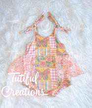 Load image into Gallery viewer, SPRING BUTTERFLY PATCHWORK CAMELLIA ROMPER