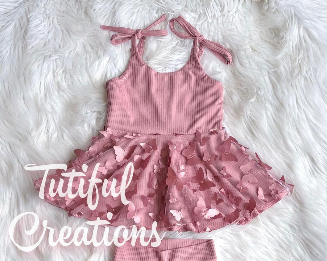 Mauve Butterfly mesh Peplum top (top only bottoms sold Separately)