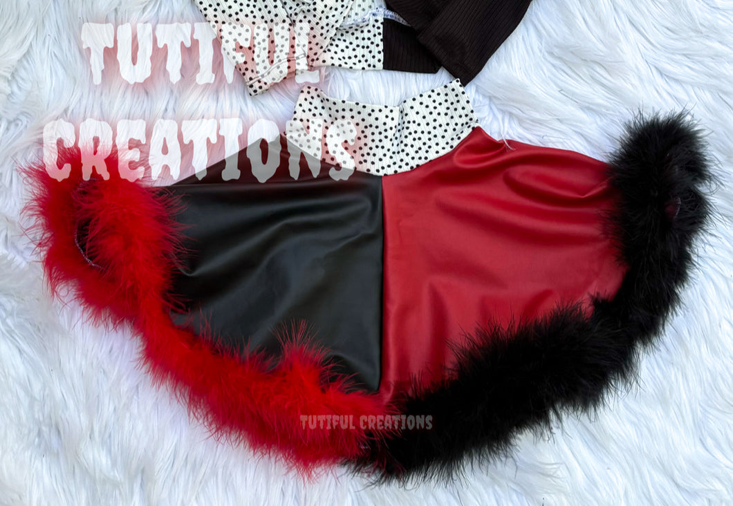 De Vil colorblock Pleather fur Twirl Skirt (ONLY) (FUR INCLUDED IN PRICE) TOP NOT INCLUDED