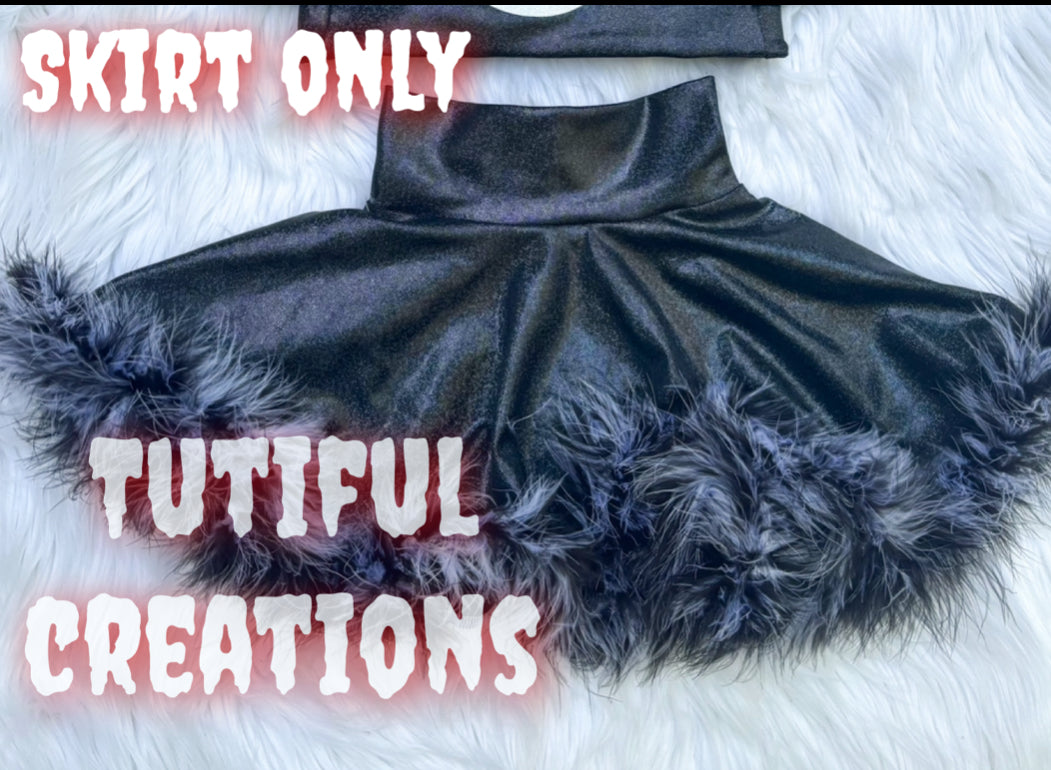 White/black fur Black Holo Glitter Twirl Skirt (select skirted bummies or twirl skirt ONLY) (FUR INCLUDED IN PRICE) TOP NOT INCLUDED