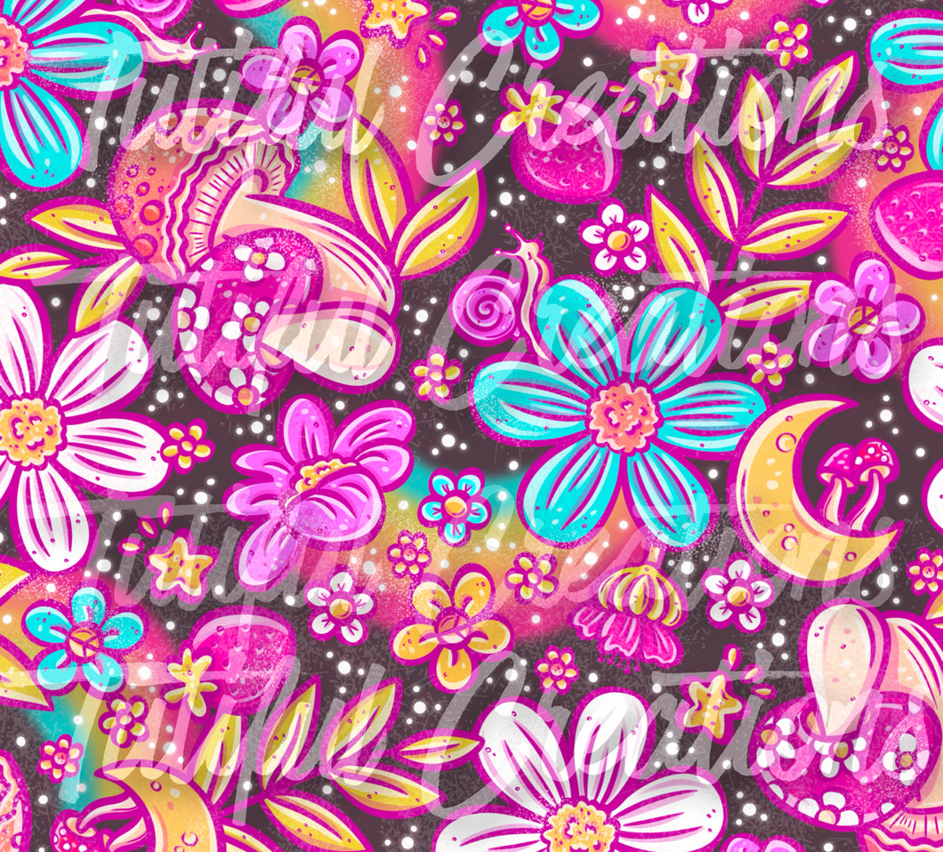 Bright Groovy Floral on charcoal (SELECT style/size etc.) made in rib knit