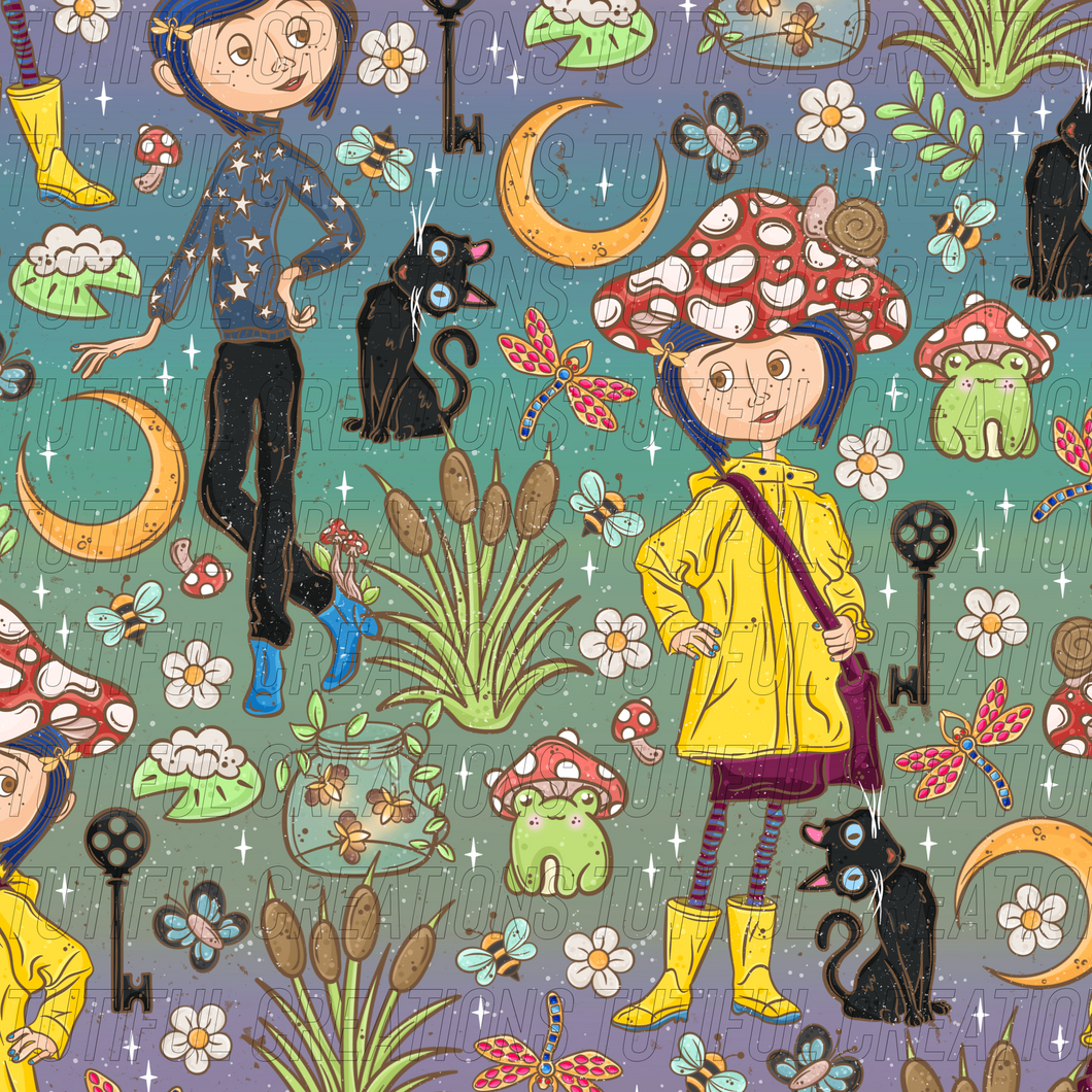 COTTAGECORE BUTTON GIRL print (SELECT style/size etc.) rib knit