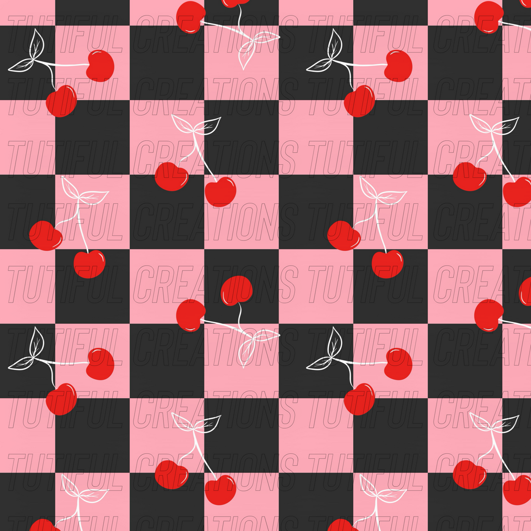 Checkered cherries print (SELECT style/size etc.) rib knit