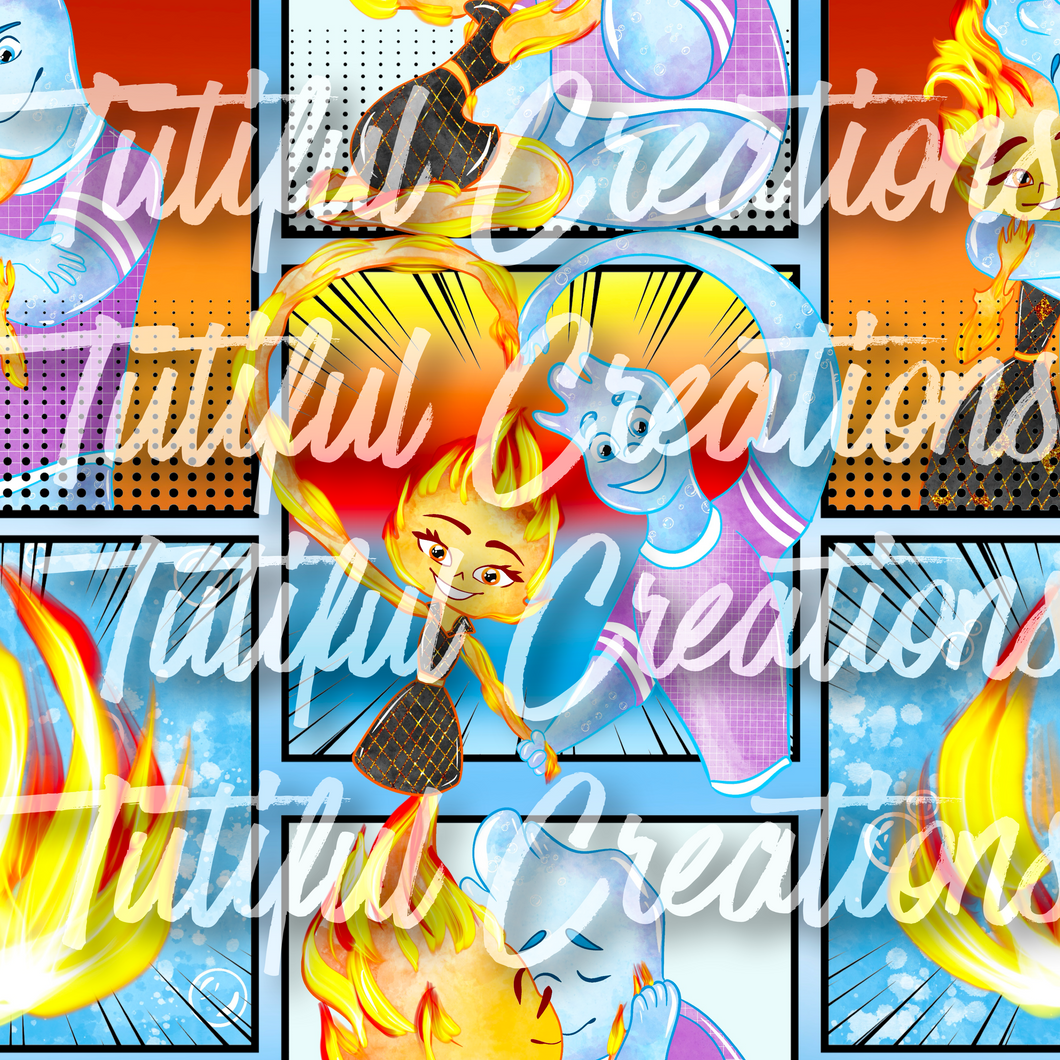 Fire and Water print (SELECT style/size etc.) rib knit