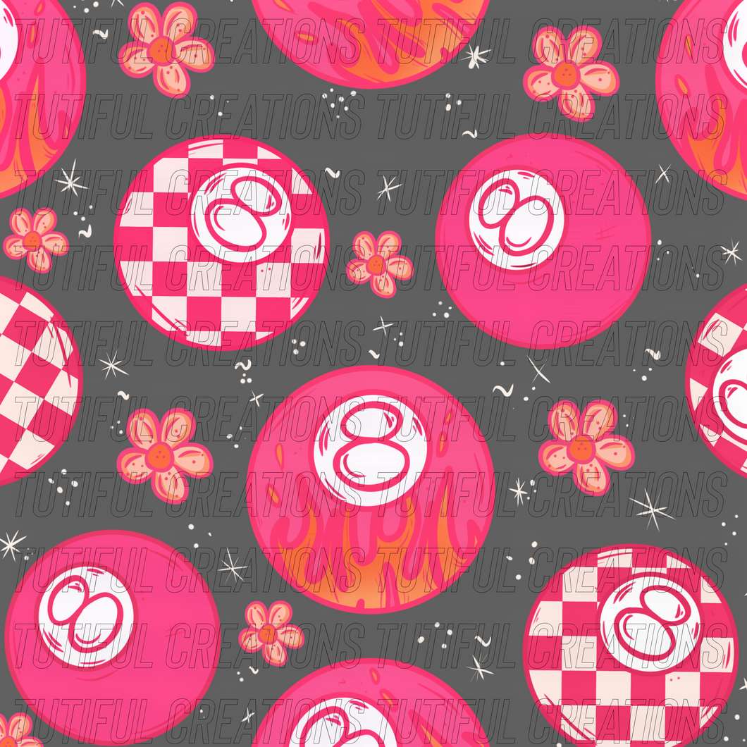 Girly pink Flames and checks 8ball print (SELECT style/size etc.) rib knit