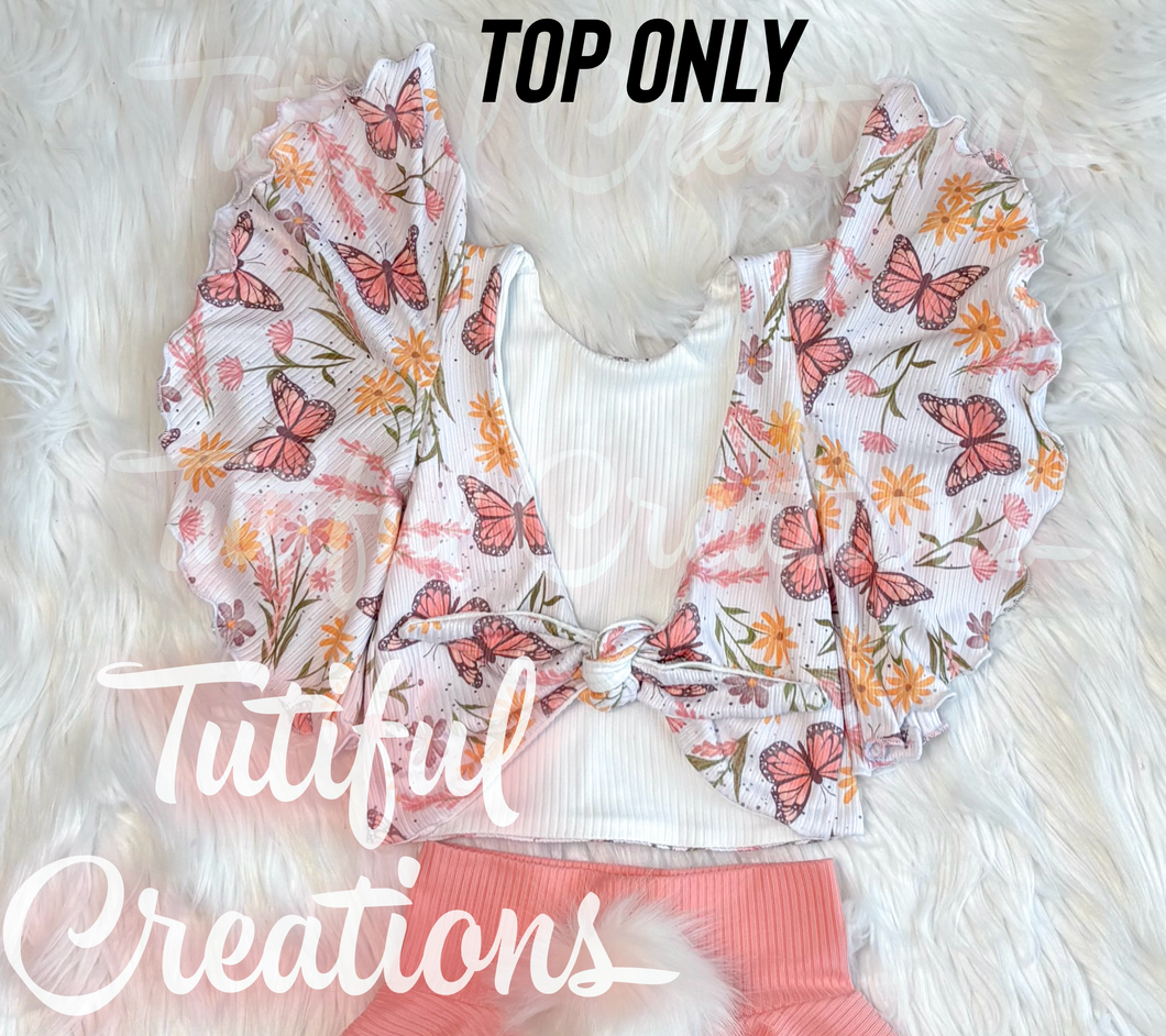 Spring Blossom Butterfly FLUTTERING TIE BACK TOP (top only)