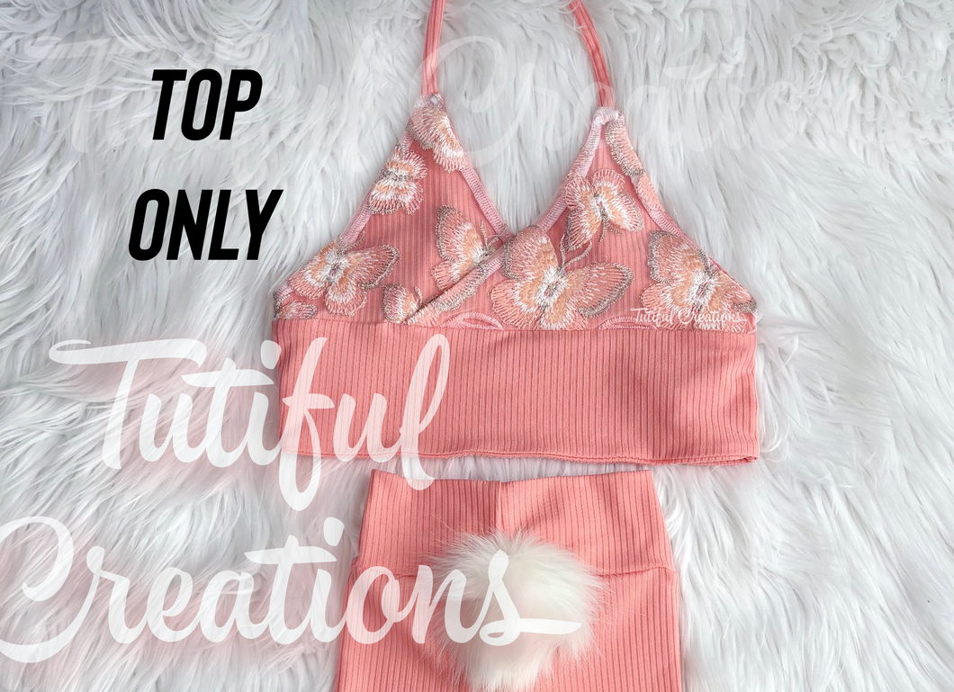 Coral ombre Beach Crop tie back/Halter top(top only)