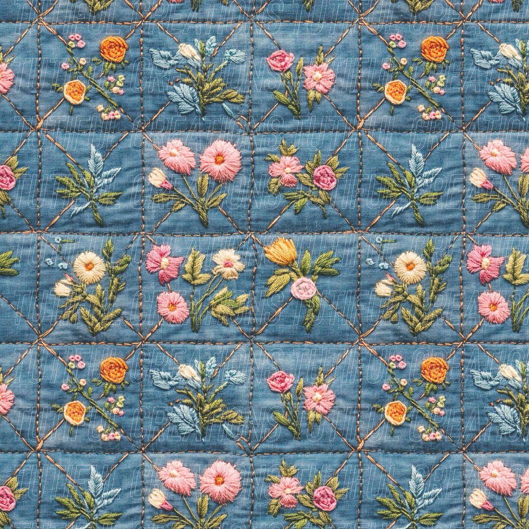 Denim floral Patchwork   print  (Choose SELECT style/size etc.) rib knit