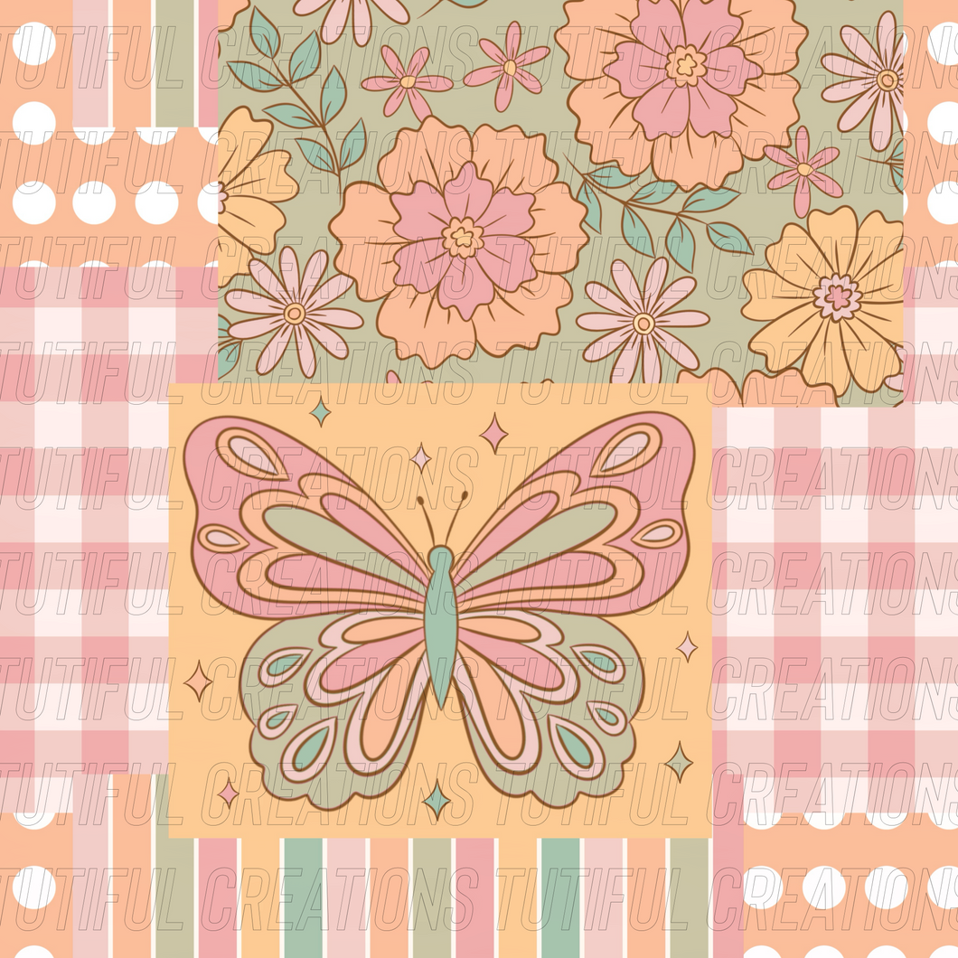 SPRING BUTTERFLY PATCHWORK  print  (Choose SELECT style/size etc.) rib knit