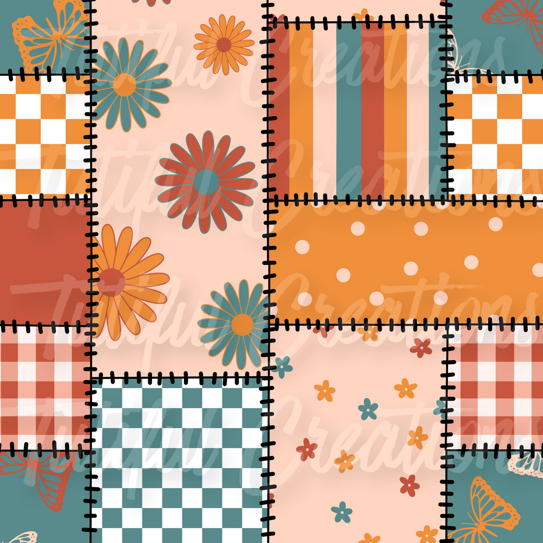 Teal/Rust Patchwork mix ( SELECT style/size etc.) made in rib knit