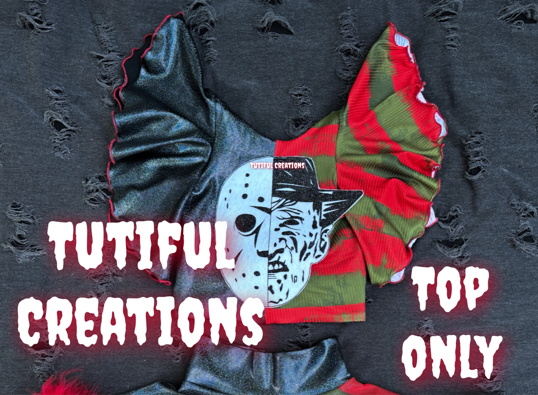 MAMAS BOY X MR IN YOUR DREAMS BLACK/Stripes HOLO rib Glitter Tie BACK TOP (top only) (Must Select flutter sleeves for exactly as pictured‼️) FACE ADDED IN PRICE