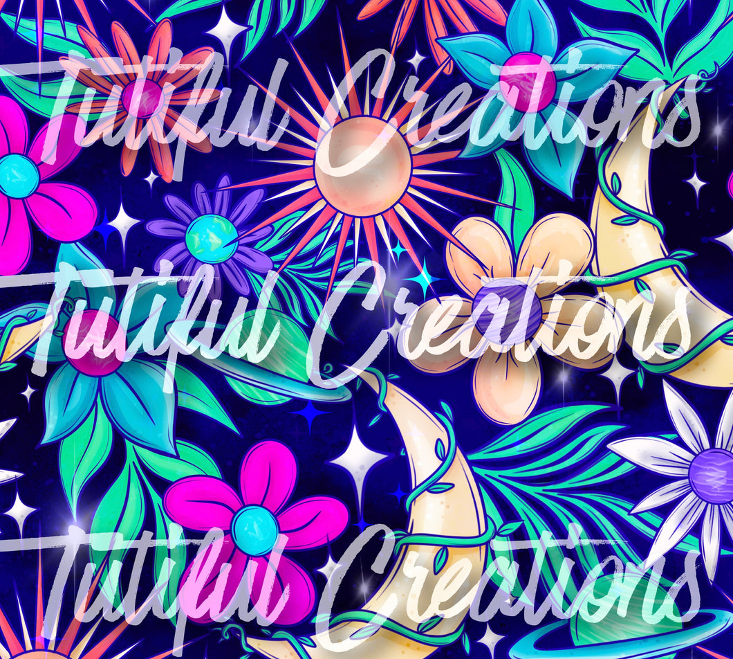 Cosmic Neon floral  (Choose SELECT style/size etc.) rib knit