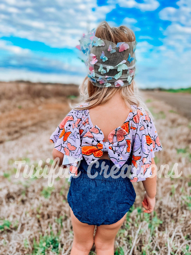 Purple Butterfly Bow back (Choose Sleeve Finish)top only