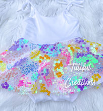 Load image into Gallery viewer, SPRING SEQUIN BRIELLE SKIRTED ROMPER (select rib knit color)