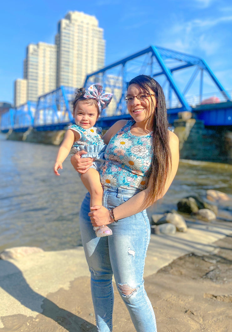 *MOMMY SIZE* AQUA BLUE FLORAL (SELECT style/size etc.) rib knit (mommy item only)