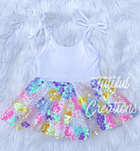 Load image into Gallery viewer, SPRING SEQUIN BRIELLE SKIRTED ROMPER (select rib knit color)