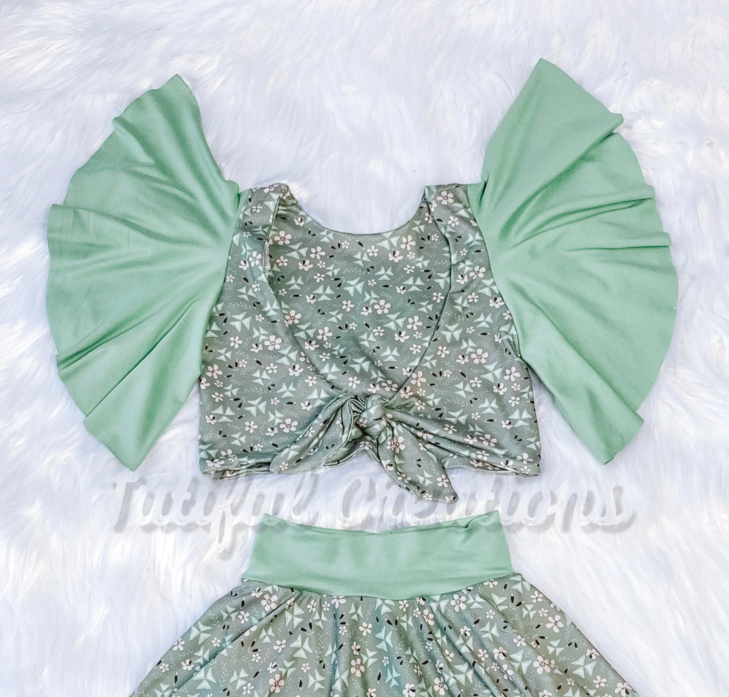 Sage Floral Fluttering Knot Top (TOP ONLY)